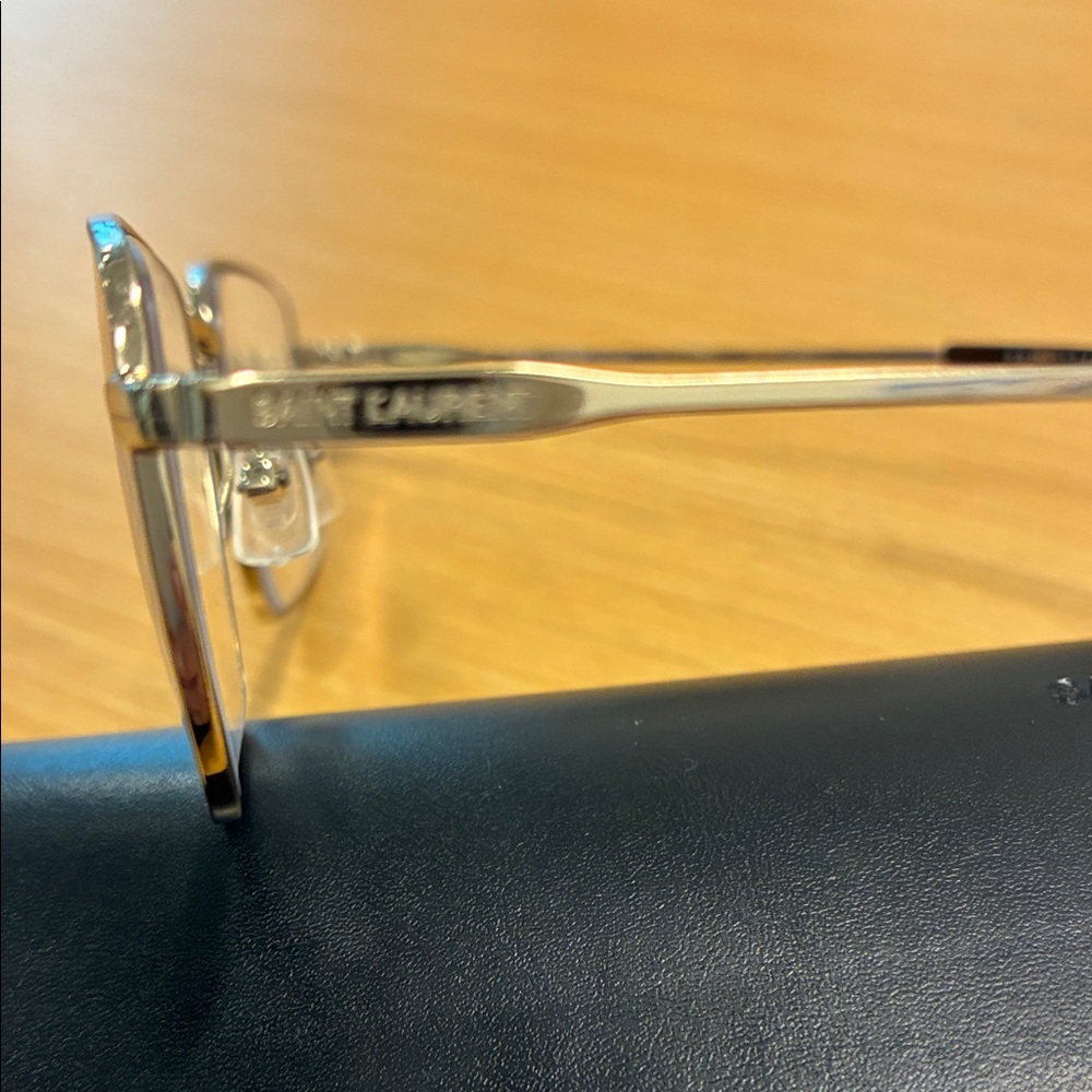 Saint Laurent Silver Rectangular Metal Frame Glas… - image 2
